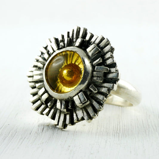 PROVIDENTIA RING - Sterling silver, Rock Crystal & Gold Leaf
