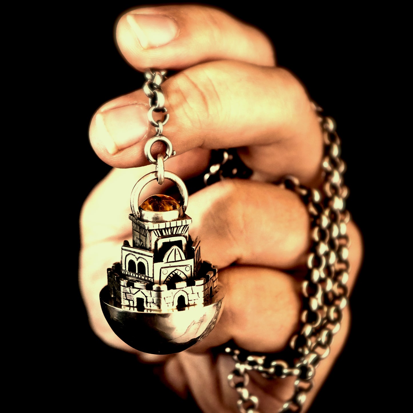 PENDENTIF JERUSALEM - Argent 925, Cristal & Feuille d'or