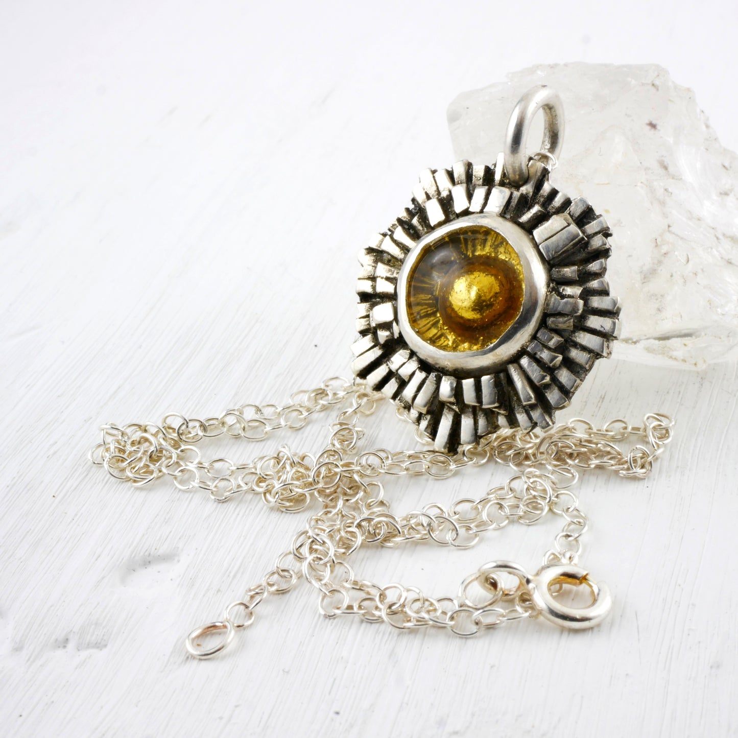 PROVIDENTIA PENDANT - Sterling silver, Rock Crystal & Gold Leaf