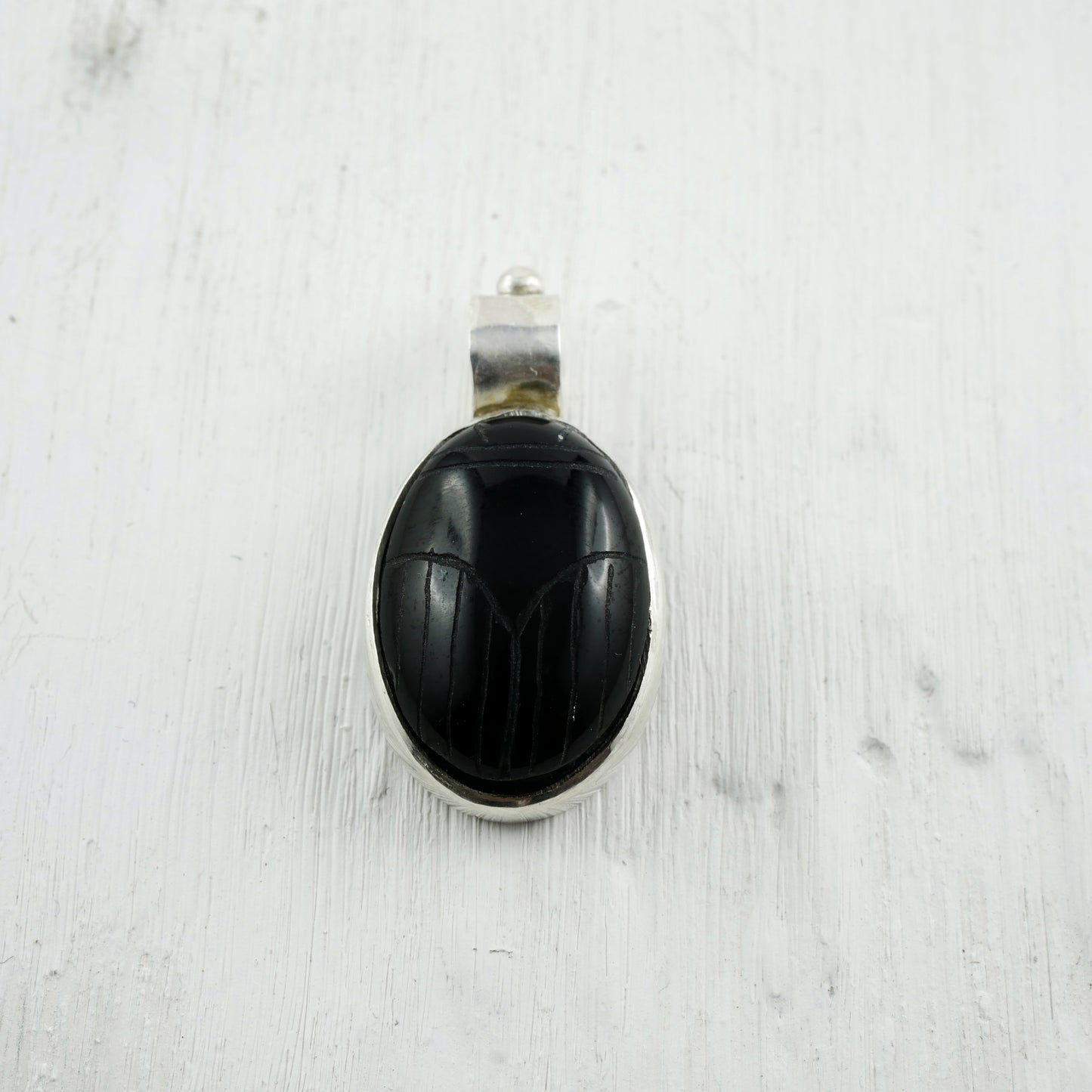 KHEPRI AMULET - Onyx Scarab & Sterling Silver Pendant