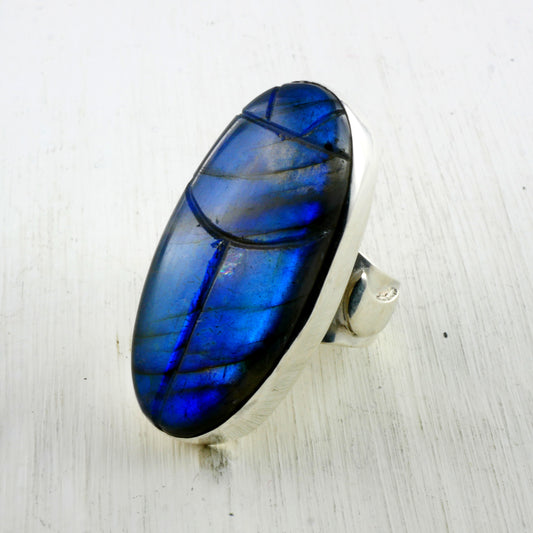 Bague en argent et scarabée en labradorite