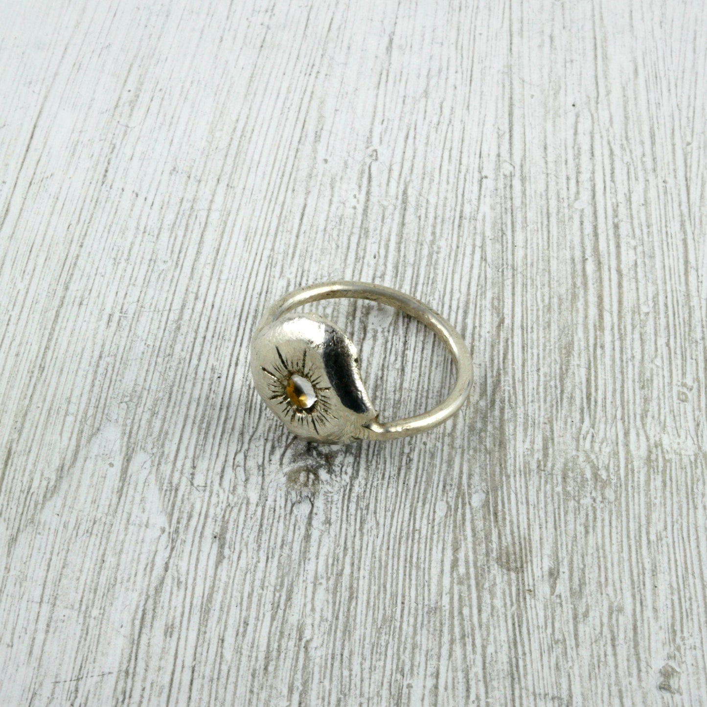 bague brut en Argent 925, Cristal de Roche & feuille d'Or Thalisman 