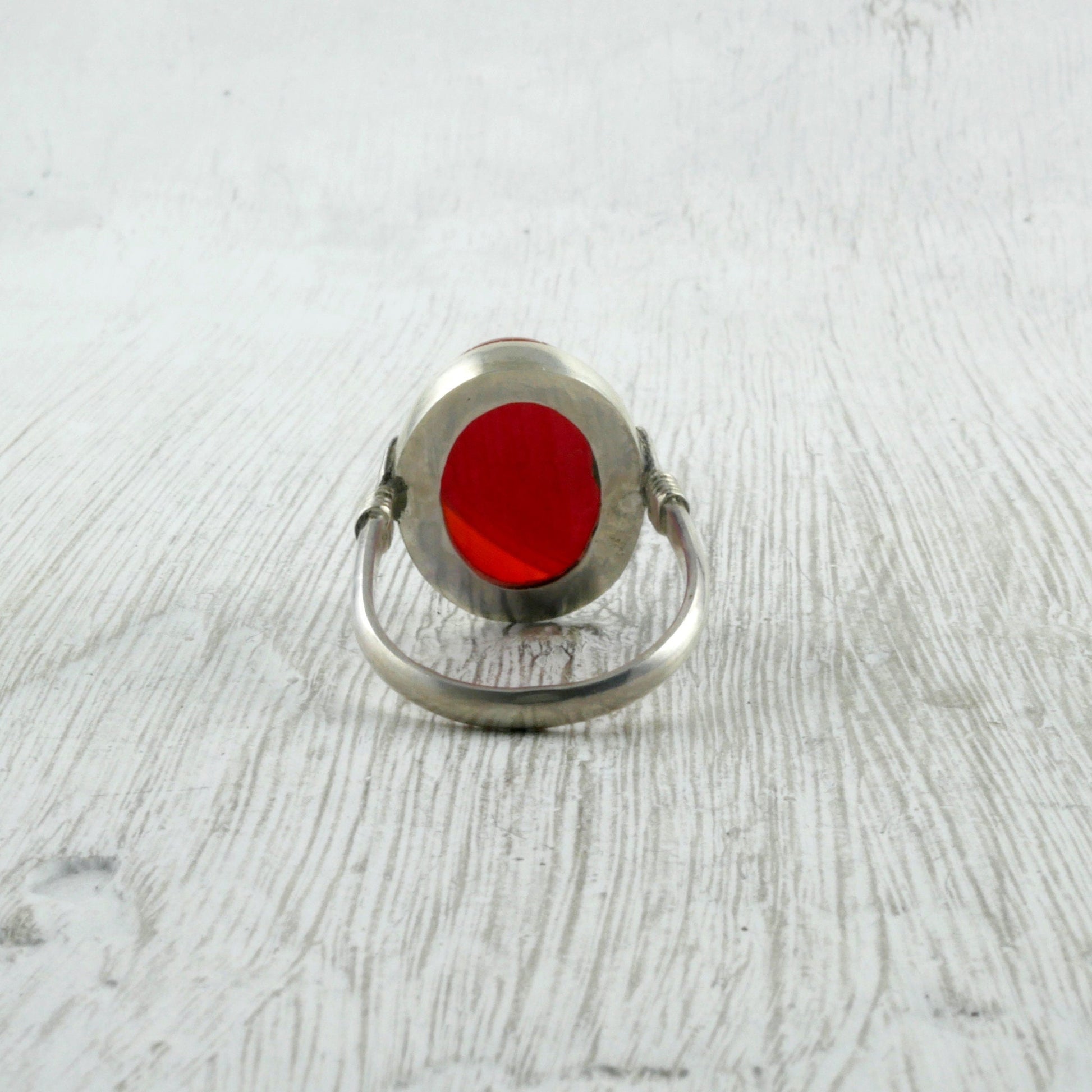 bague argent et agate rouge