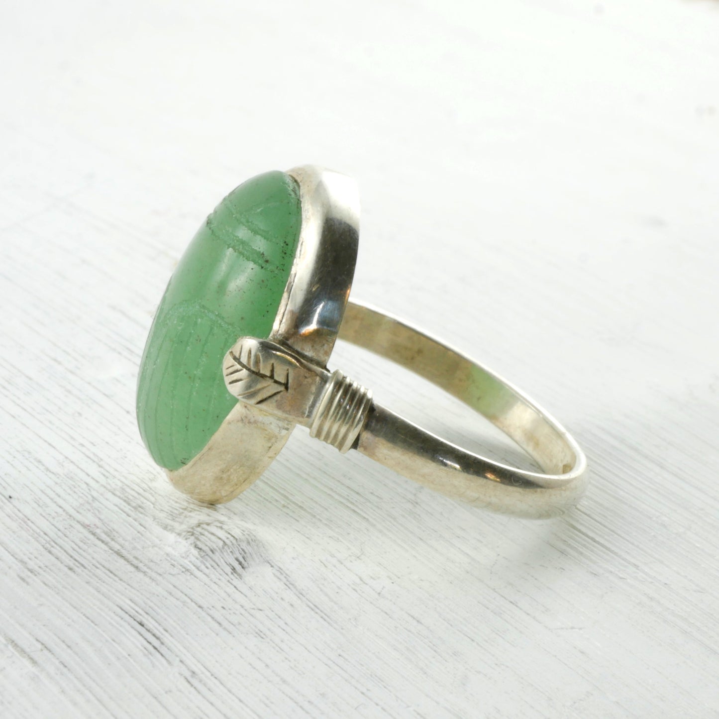 Bague Scarabée en Aventurine & Argent 925 de coté Thalisman 