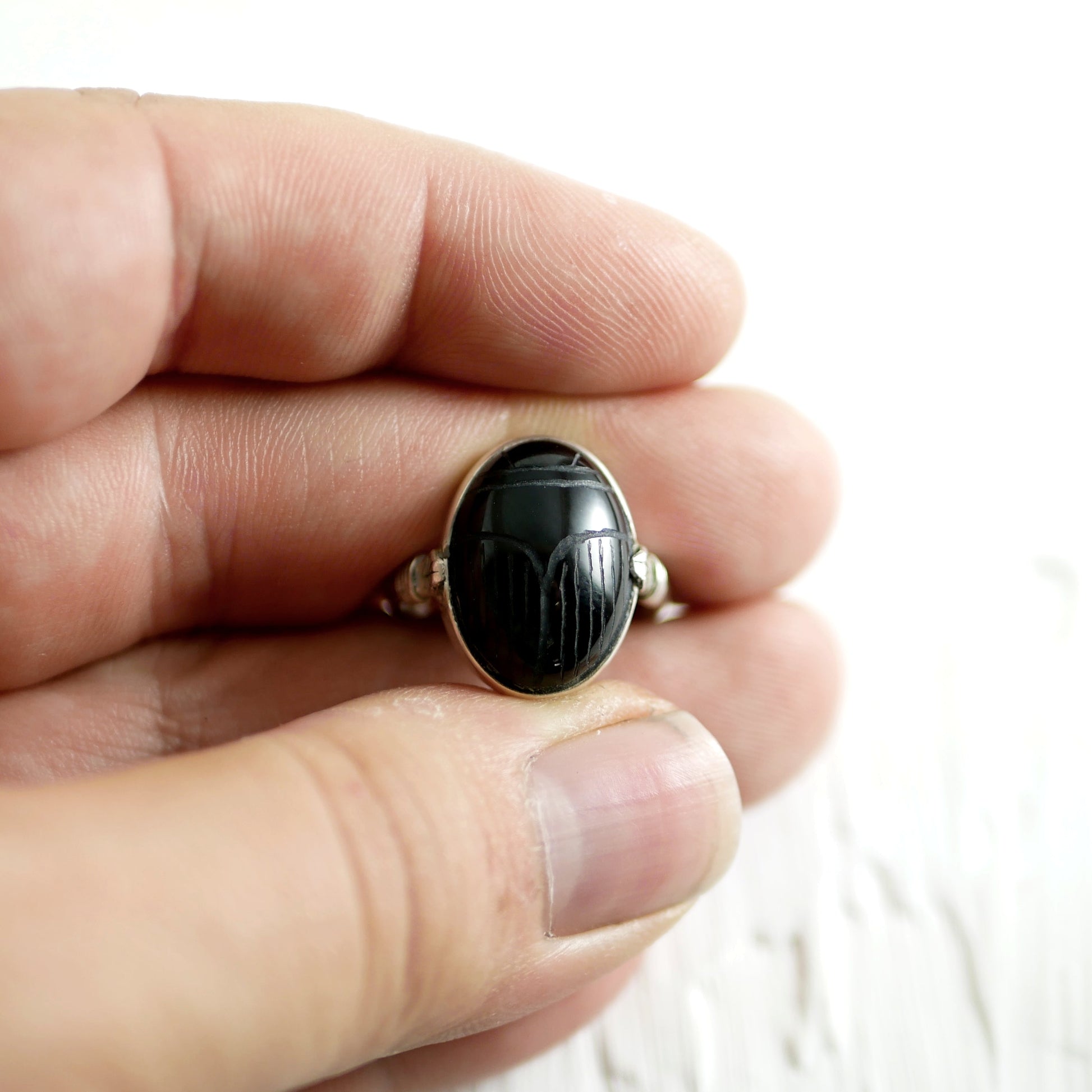 BAGUE KHEPRI - Scarabée en Onyx & Argent 925 Bagues Thalisman 