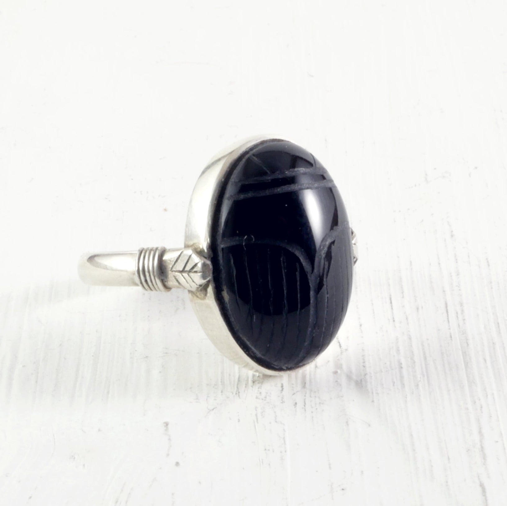 Bague Scarabée khepri en Onyx noir et Argent 925 Thalisman 