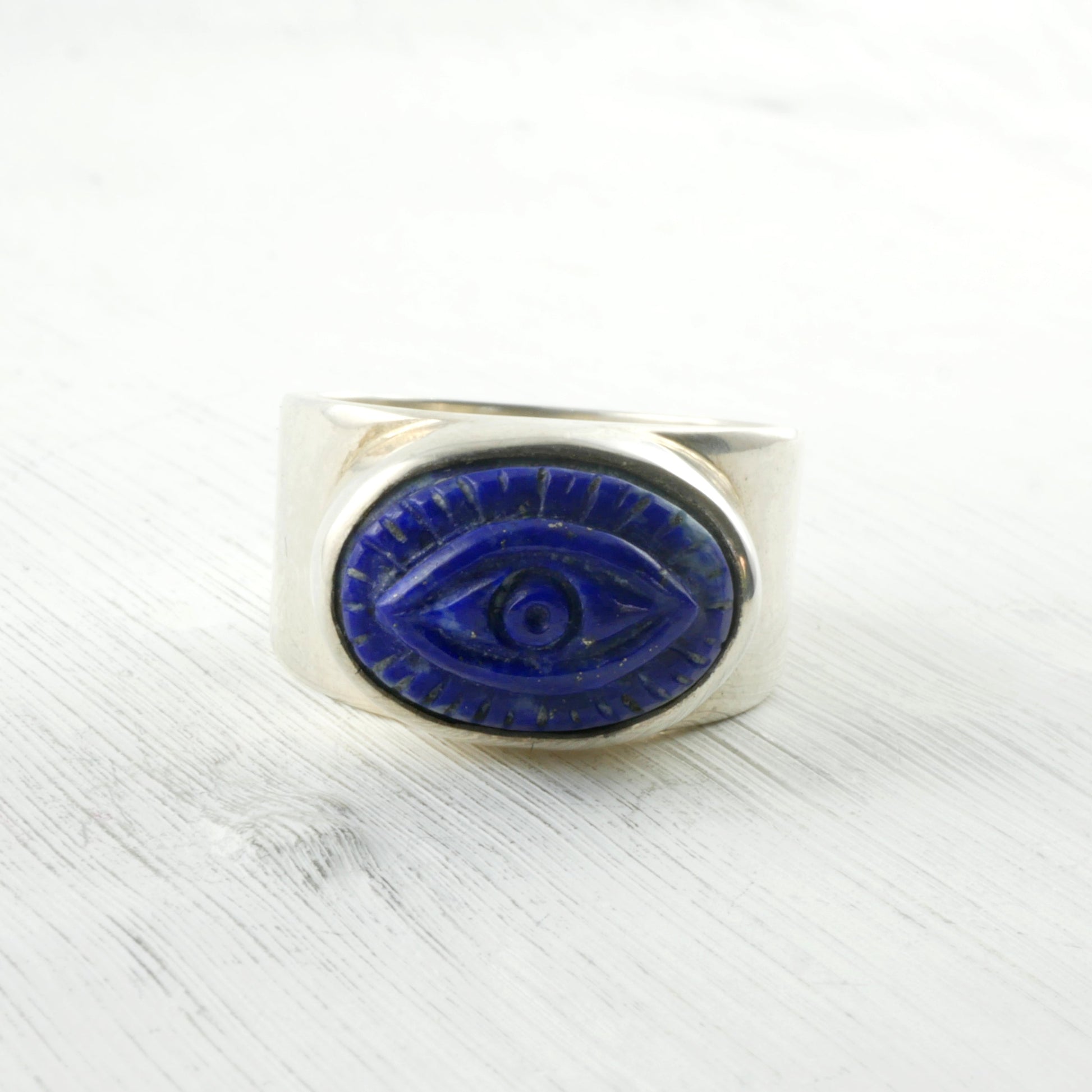 Bague mauvais œil en lapis lazuli bleue et Argent 925 Thalisman 