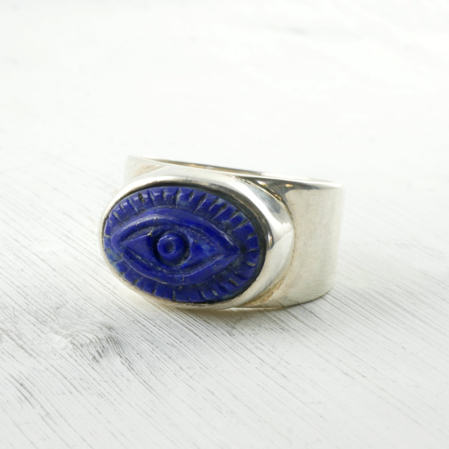 Bague mauvais œil en lapis lazuli bleue et Argent 925 Thalisman 