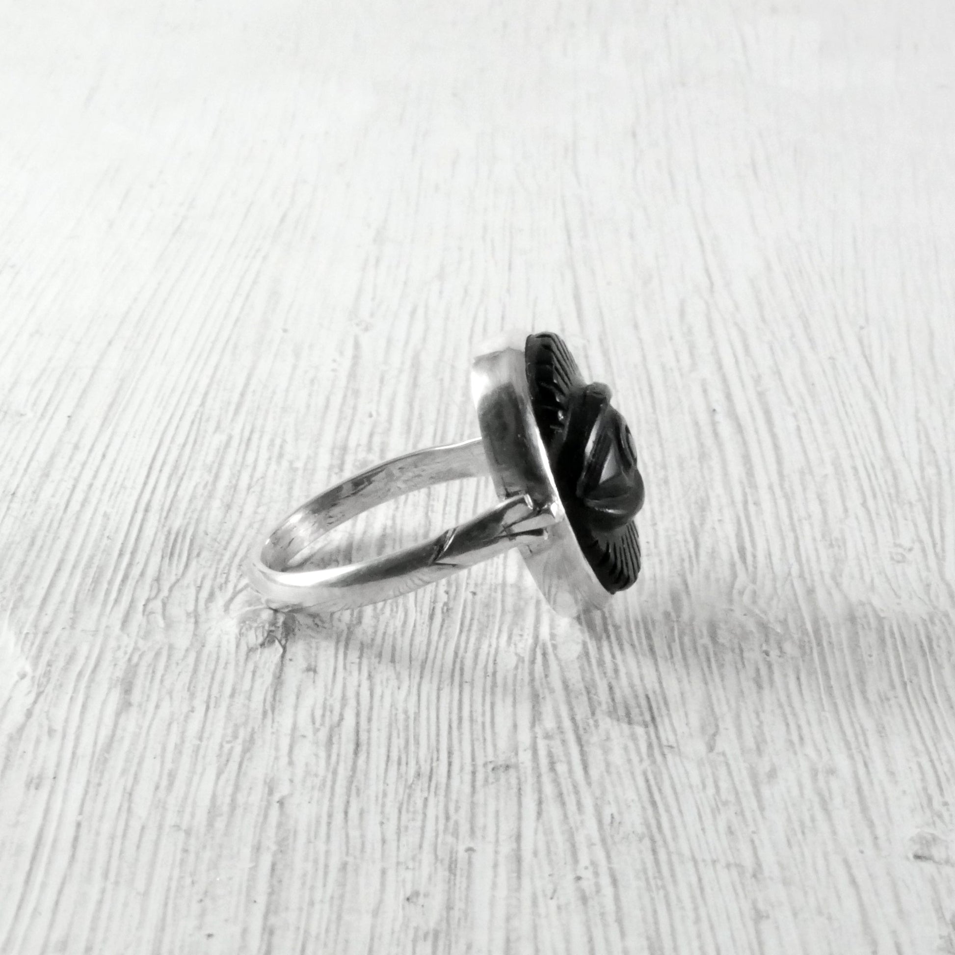 Bague mauvais œil en onyx noir et Argent 925 Thalisman coté