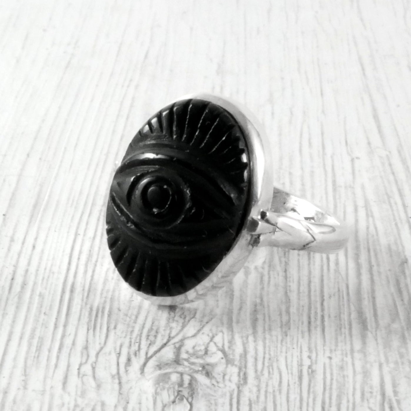 Bague mauvais œil en onyx noir et Argent 925 Thalisman 