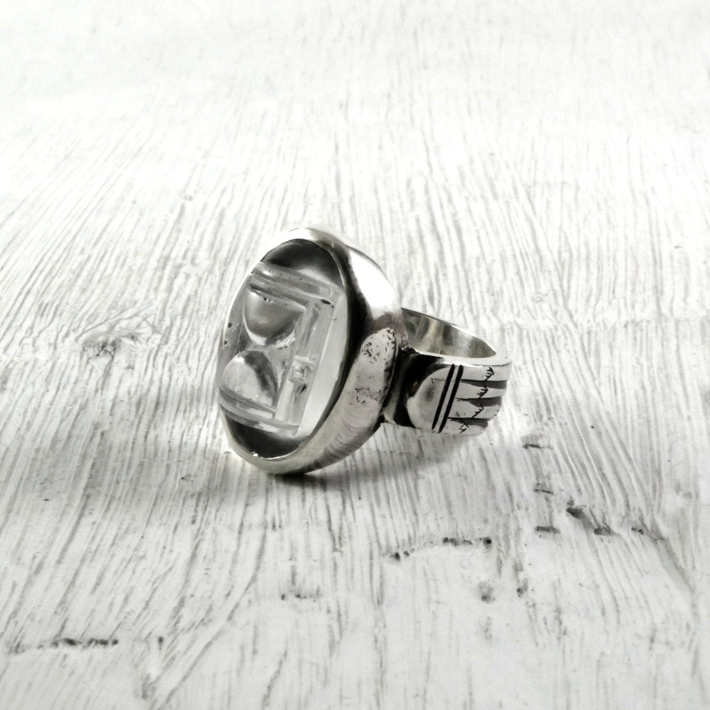 Bague argent et sablier en cristal