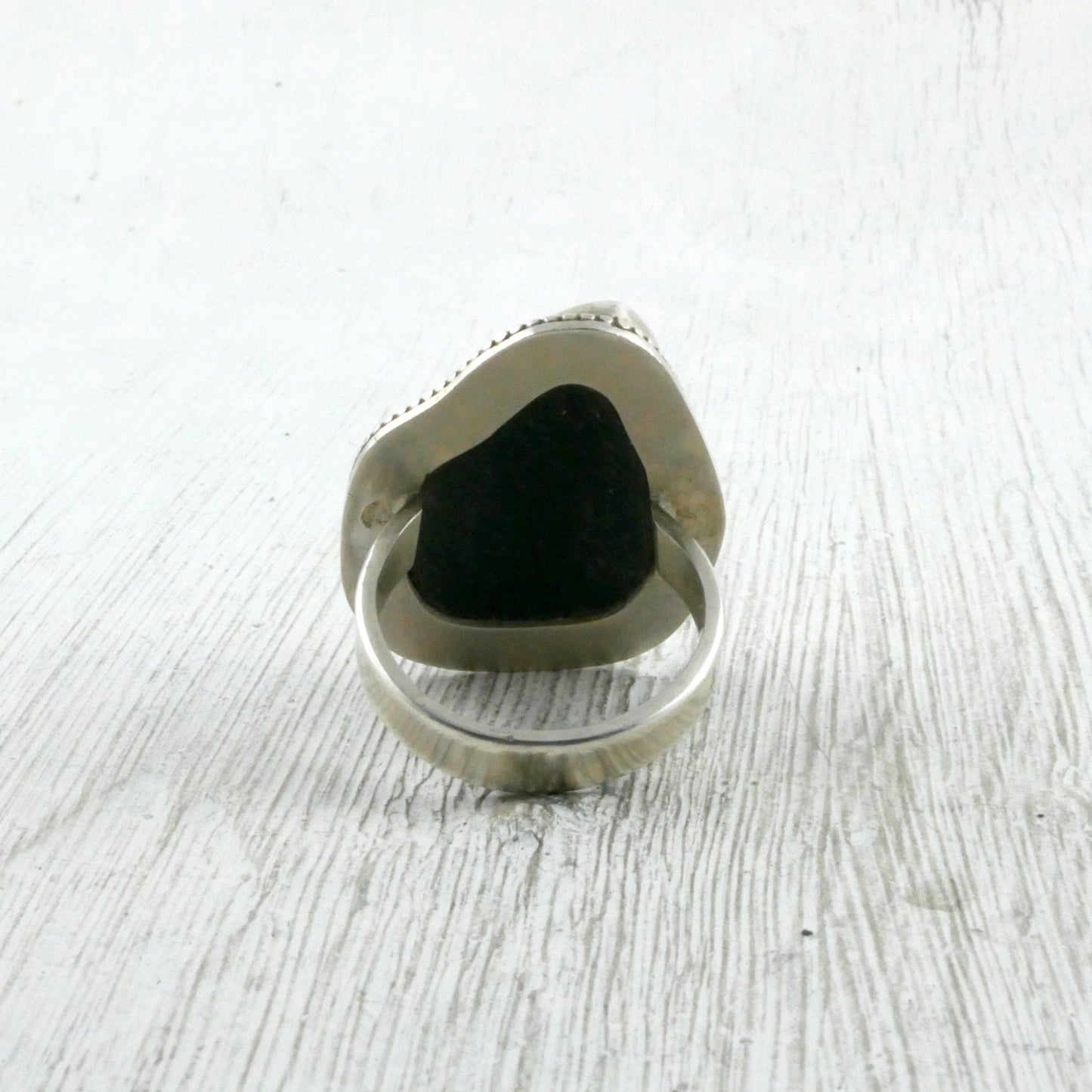 bague argent et obsidienne dorée brute arrière