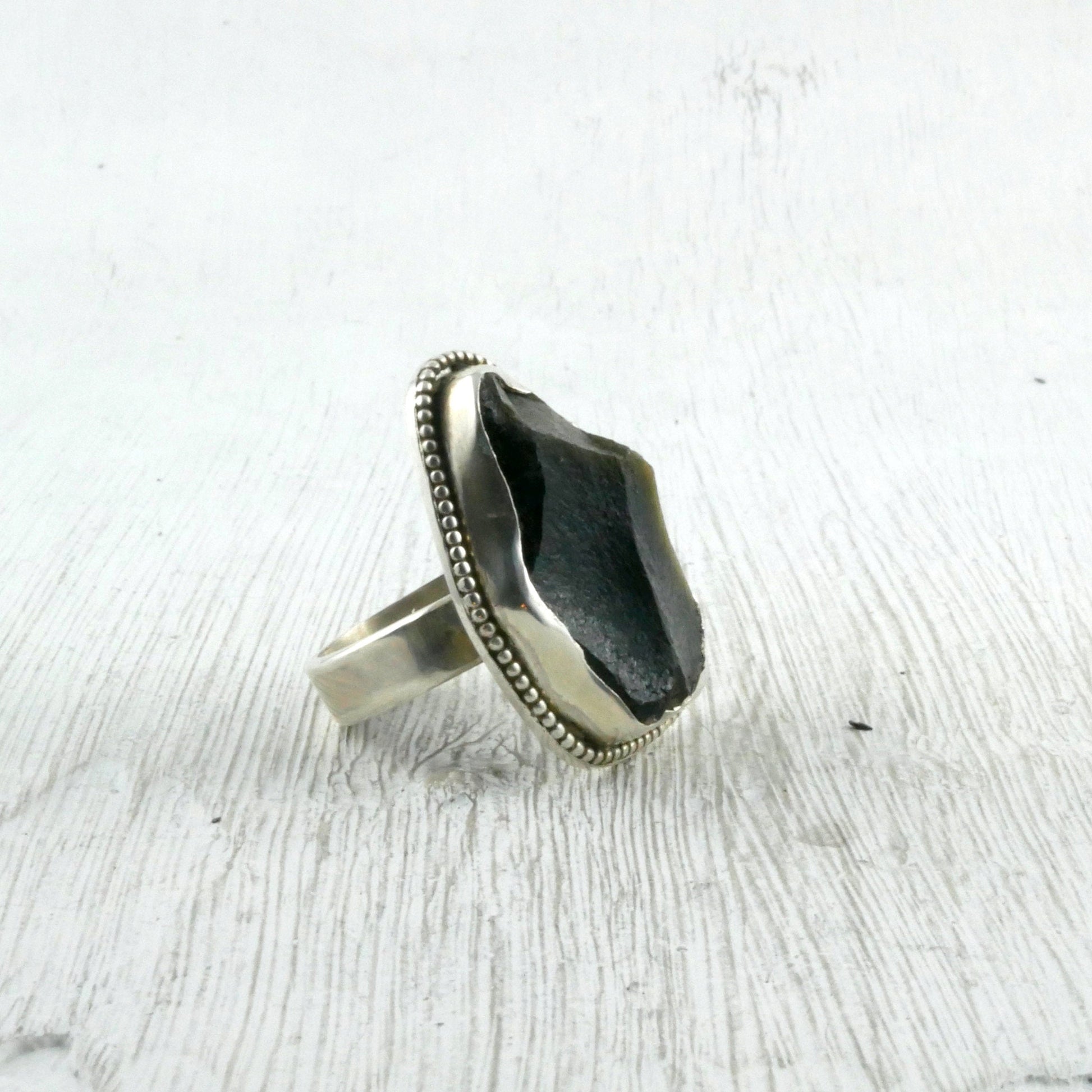 bague argent et obsidienne dorée brute