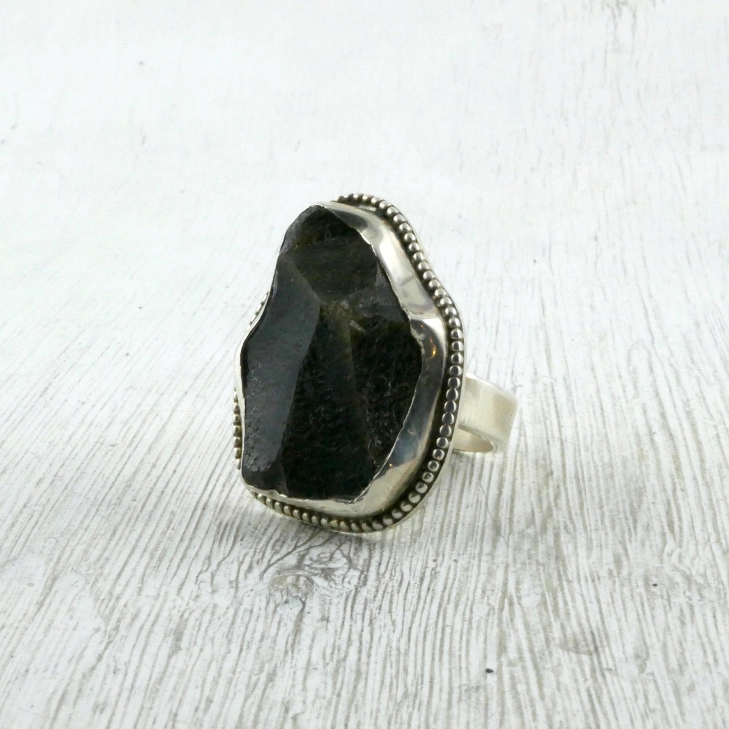 bague argent et obsidienne dorée brute