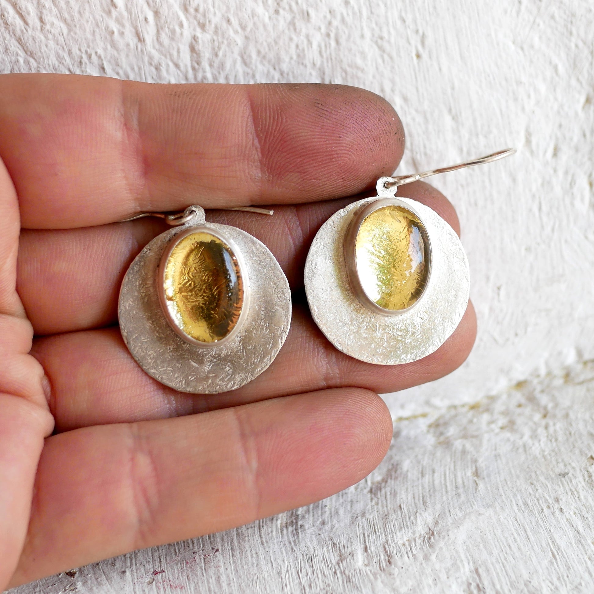 BOUCLES D'OREILLES SELENE - Argent 925, Cristal & Feuille d'Or Thalisman 