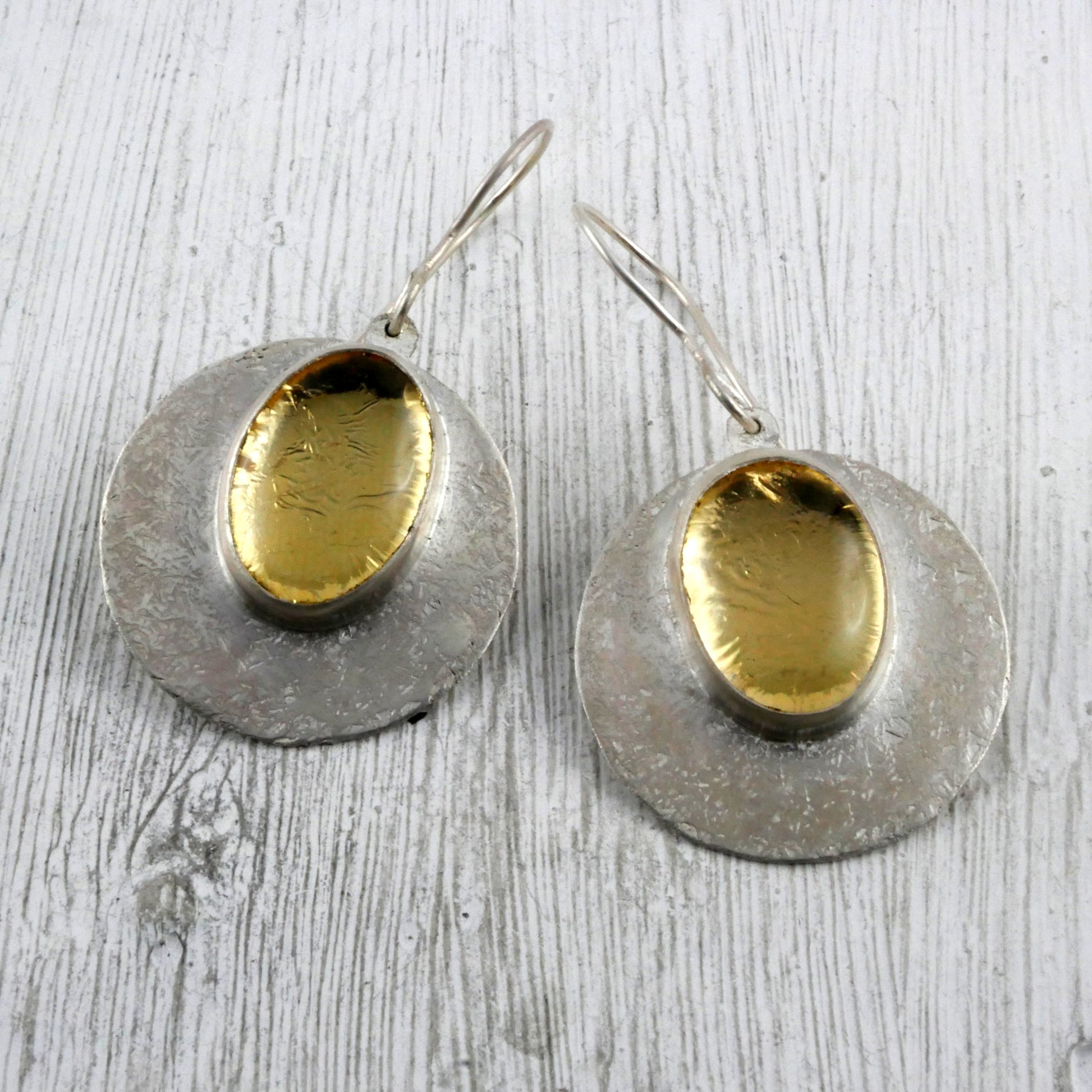 BOUCLES D'OREILLES SELENE - Argent 925, Cristal & Feuille d'Or Thalisman 