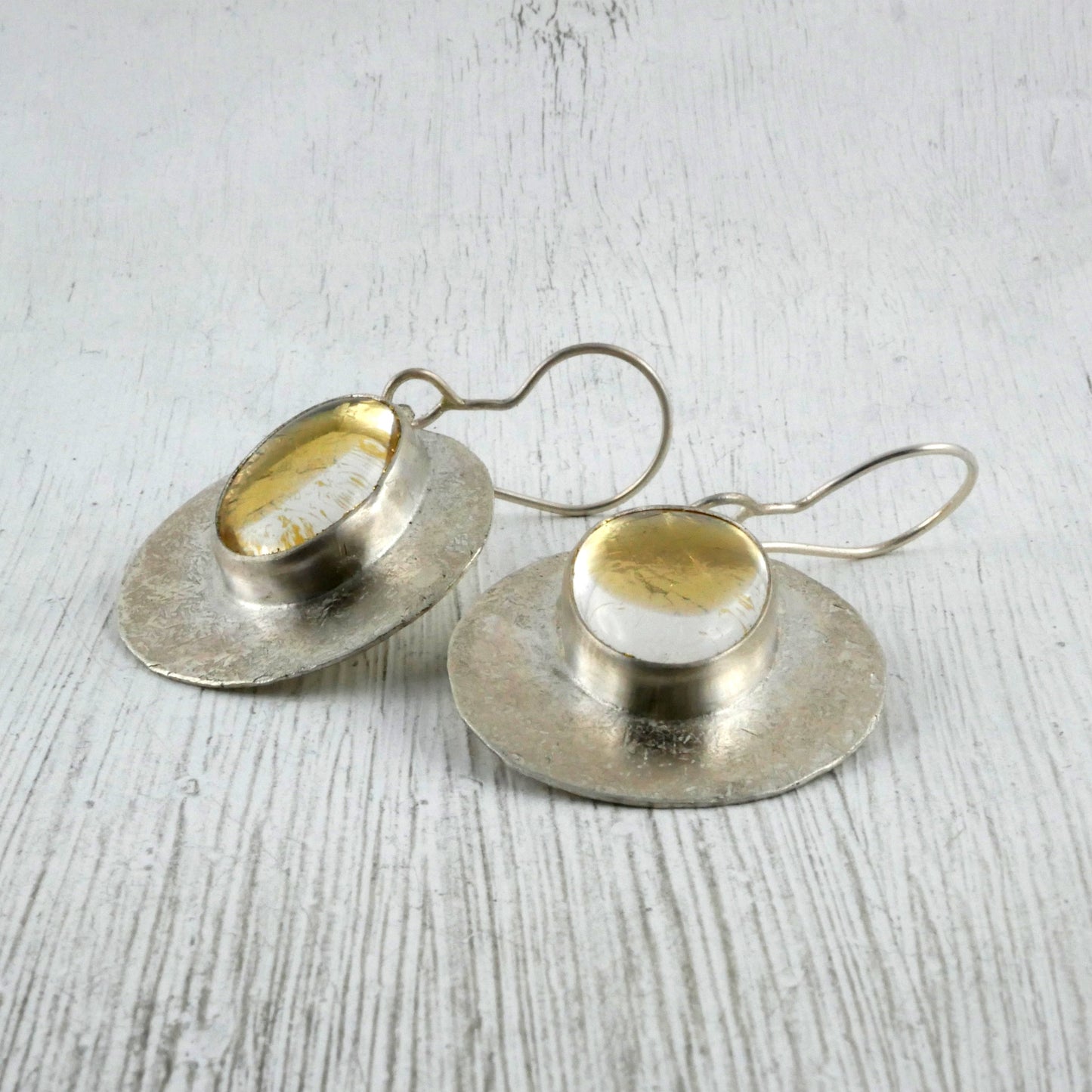 BOUCLES D'OREILLES SELENE - Argent 925, Cristal & Feuille d'Or Thalisman 