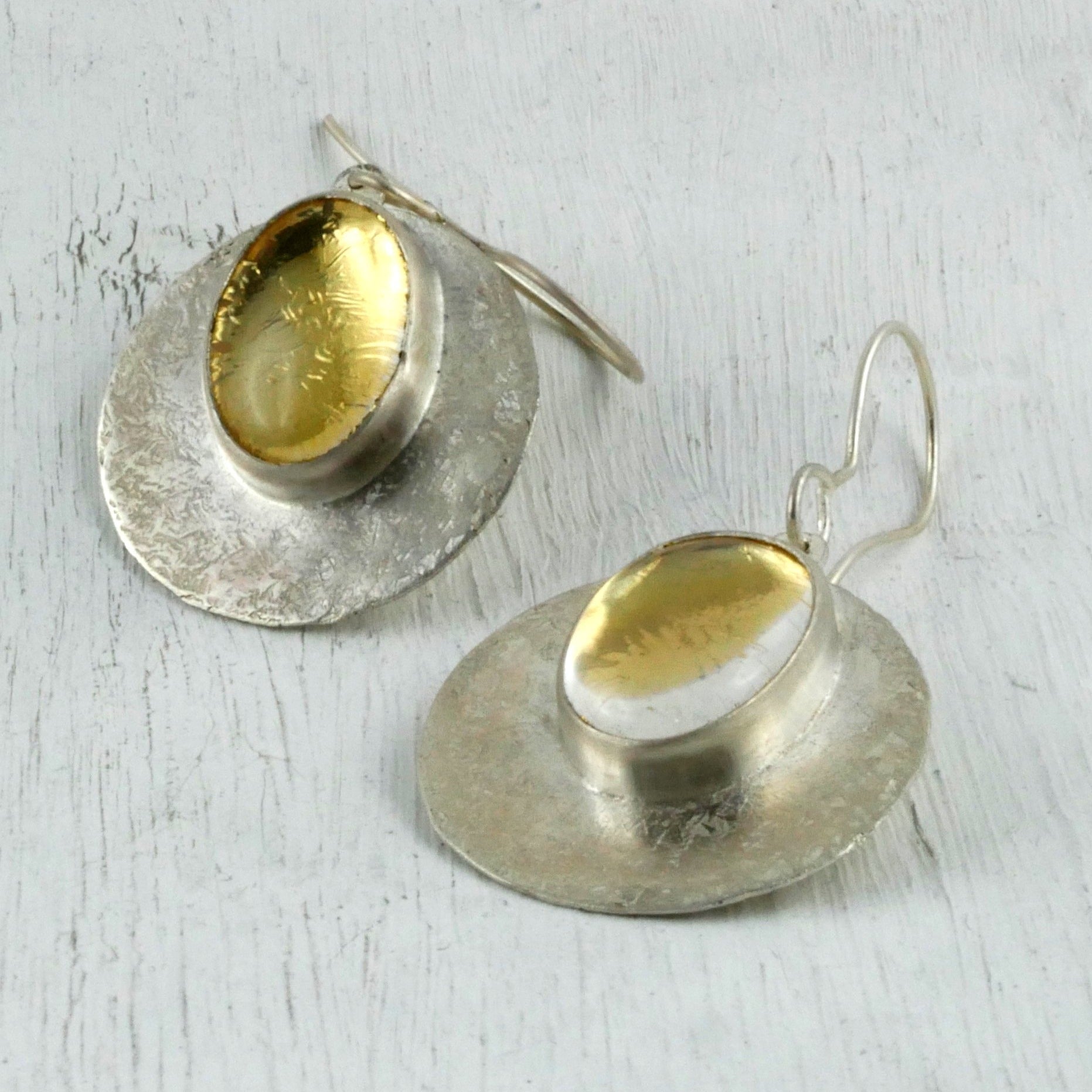 BOUCLES D'OREILLES SELENE - Argent 925, Cristal & Feuille d'Or Thalisman 