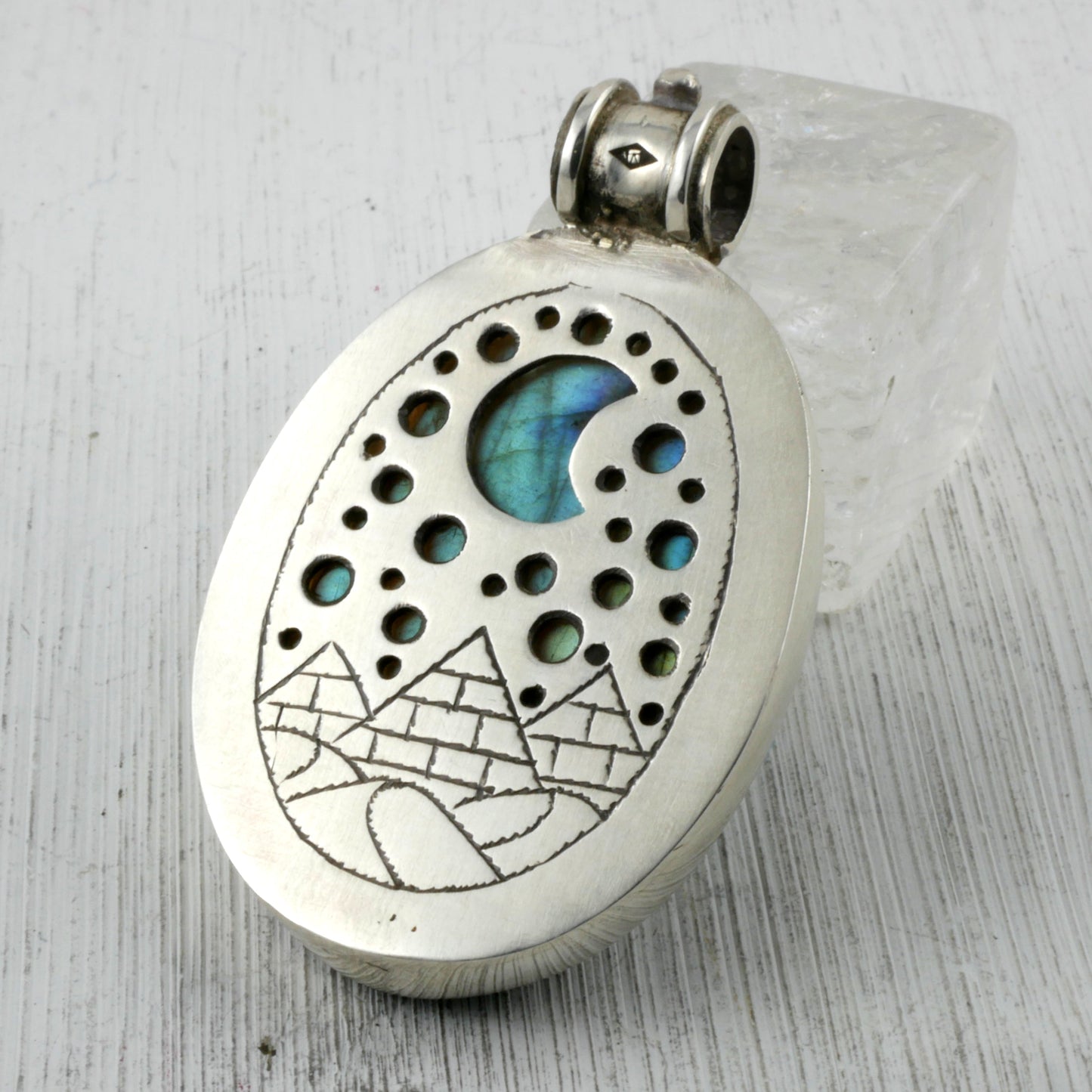 GRANDE AMULETTE KHEPRI - Pendentif Scarabée en Labradorite & Argent 925 Thalisman 