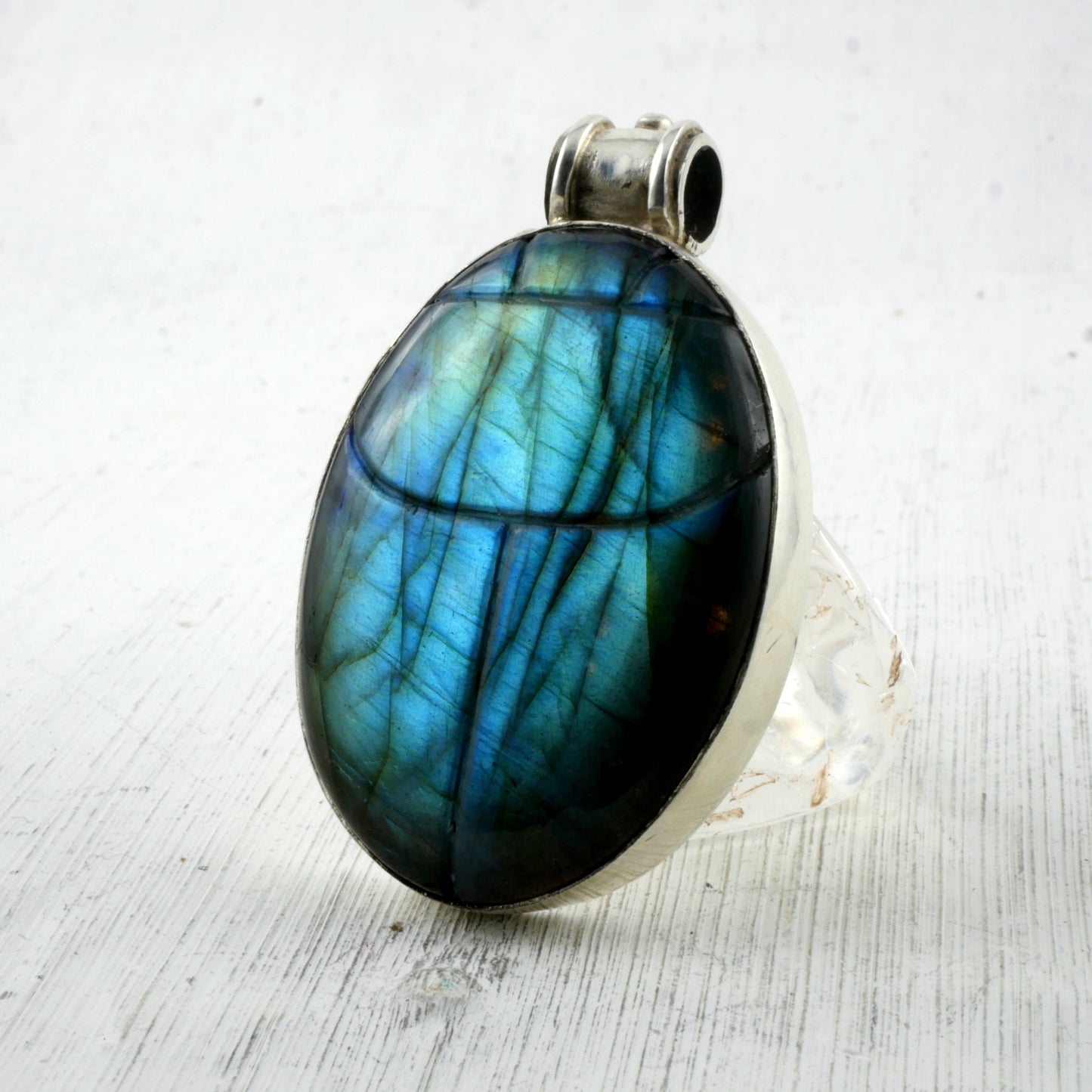 GRANDE AMULETTE KHEPRI - Pendentif Scarabée en Labradorite & Argent 925 Thalisman 