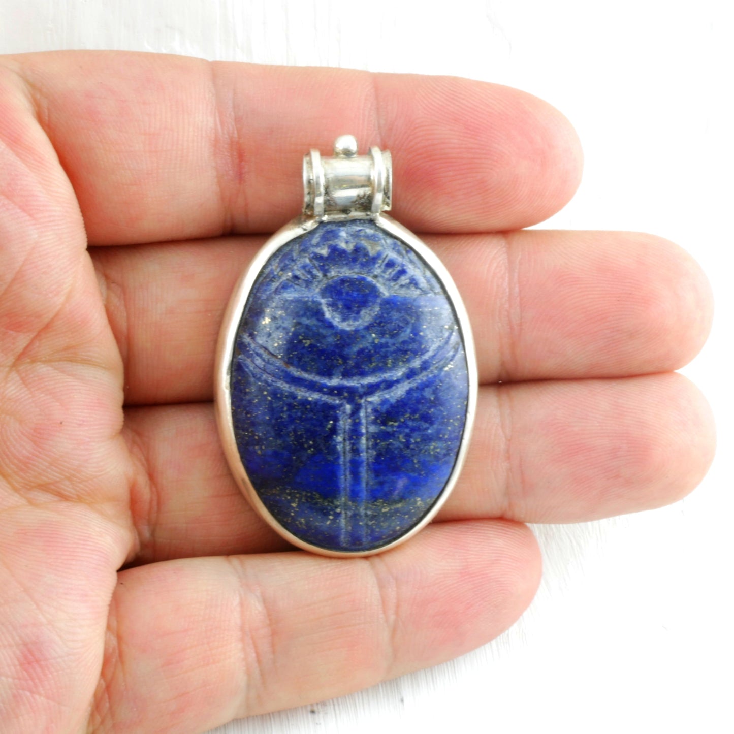 GRANDE AMULETTE KHEPRI - Pendentif Scarabée en Lapis Lazuli & Argent 925 Thalisman 