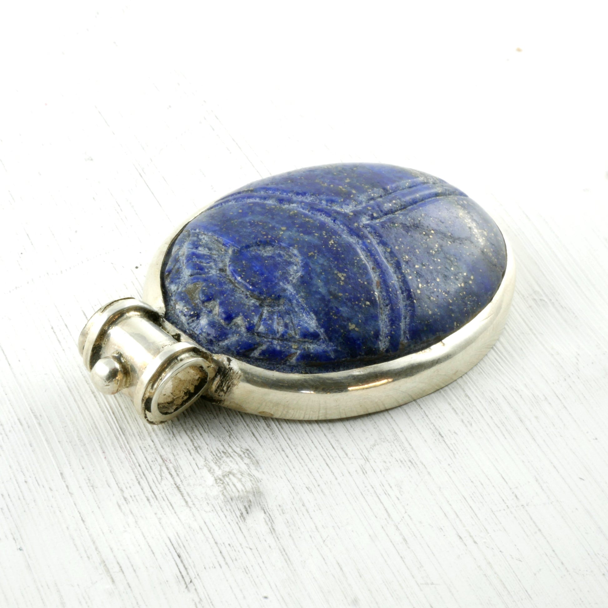 GRANDE AMULETTE KHEPRI - Pendentif Scarabée en Lapis Lazuli & Argent 925 Thalisman 