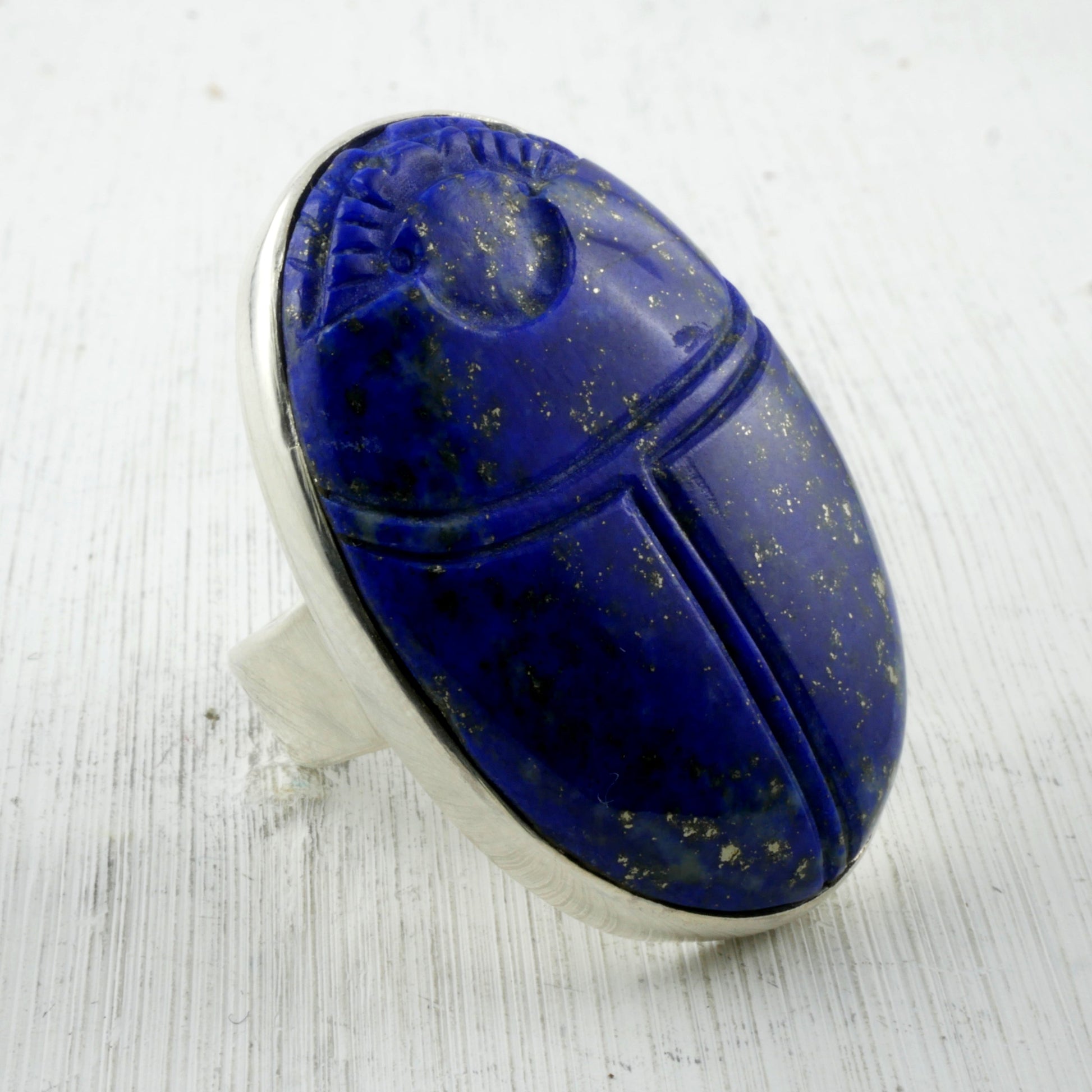 GRANDE BAGUE KHEPRI - Scarabée en Lapis Lazuli & Argent 925 Bagues Thalisman 