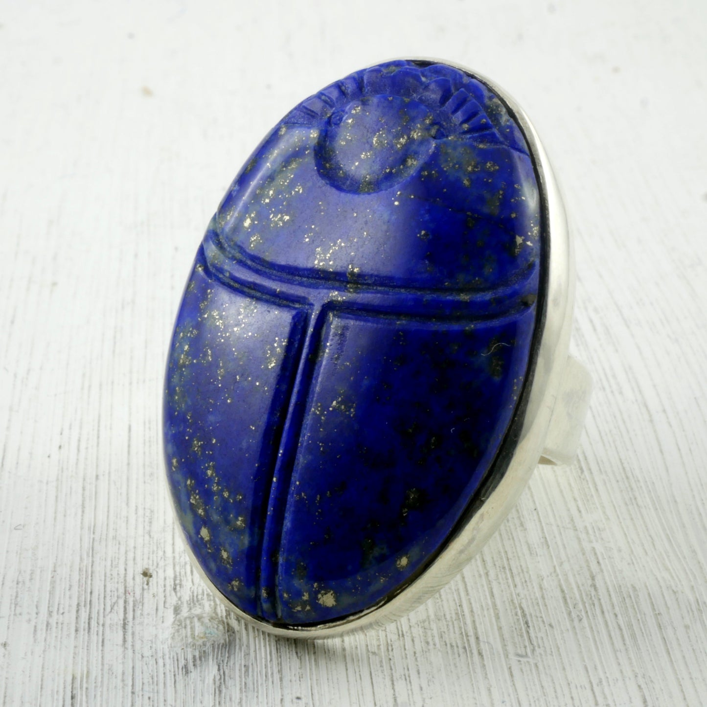 GRANDE BAGUE KHEPRI - Scarabée en Lapis Lazuli & Argent 925 Bagues Thalisman 