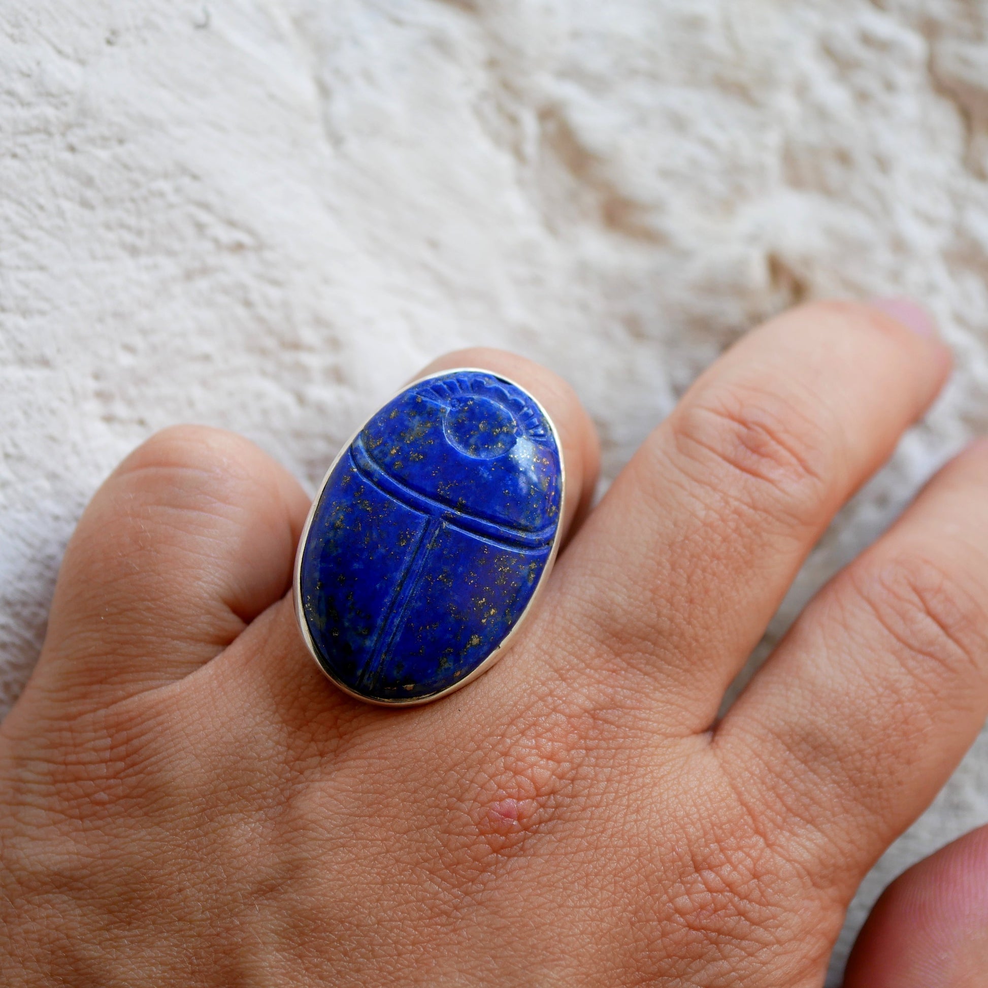 GRANDE BAGUE KHEPRI - Scarabée en Lapis Lazuli & Argent 925 Bagues Thalisman 