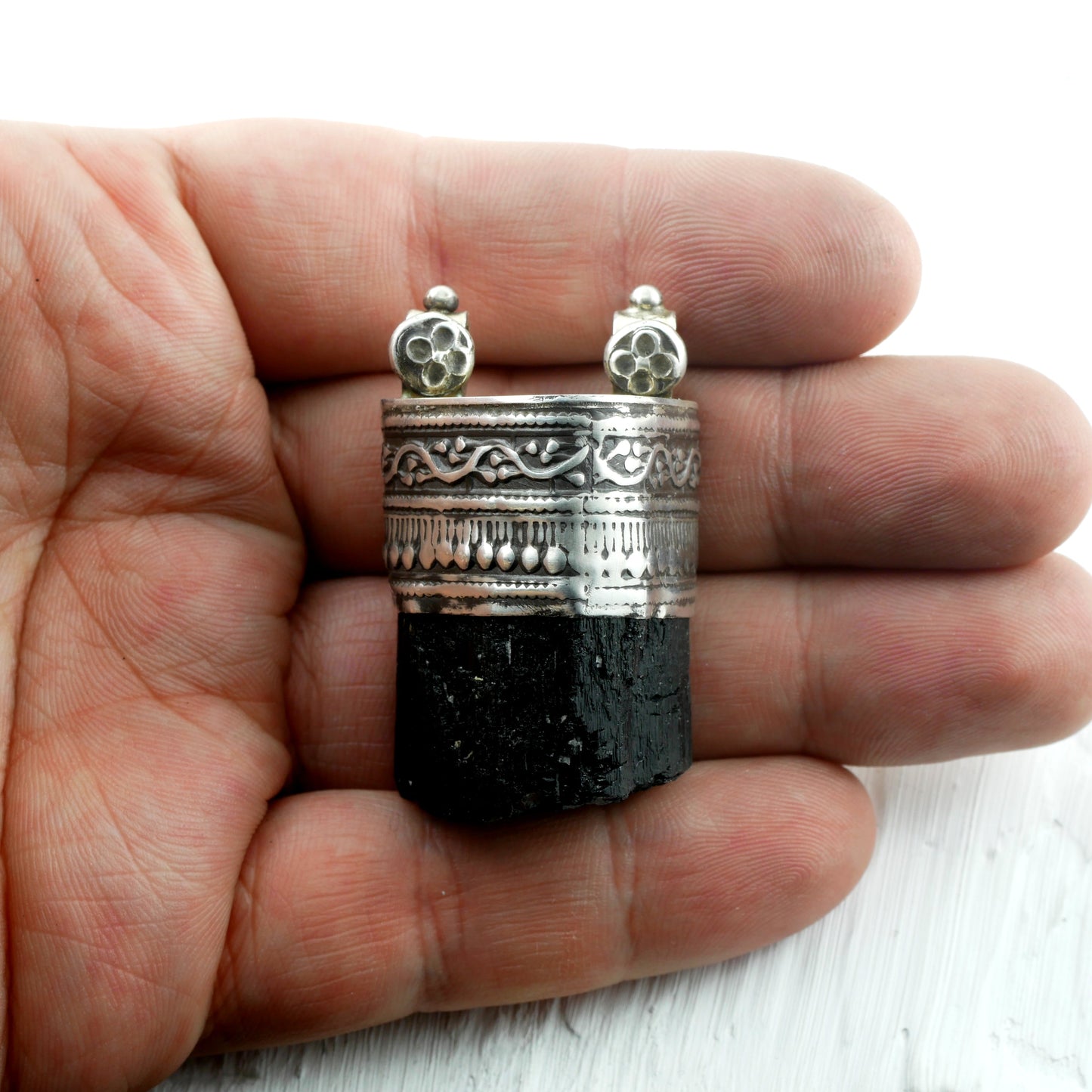 PENDENTIF NANGA - Argent & Tourmaline noire Thalisman 